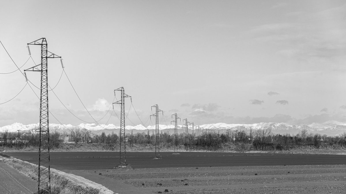 Power transmission lines, in an illustrative photo used on Headwaters Wire